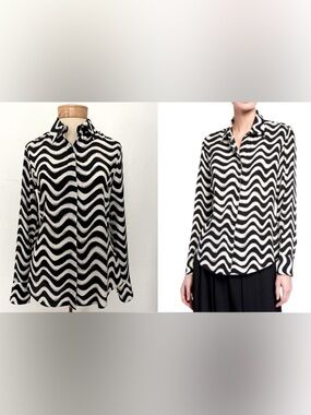 LUXE NWT STELLA MCCARTNEY WILLOW ZIG ZAG STRIPE SILK BLOUSE TOP SHIRT SIZE 40